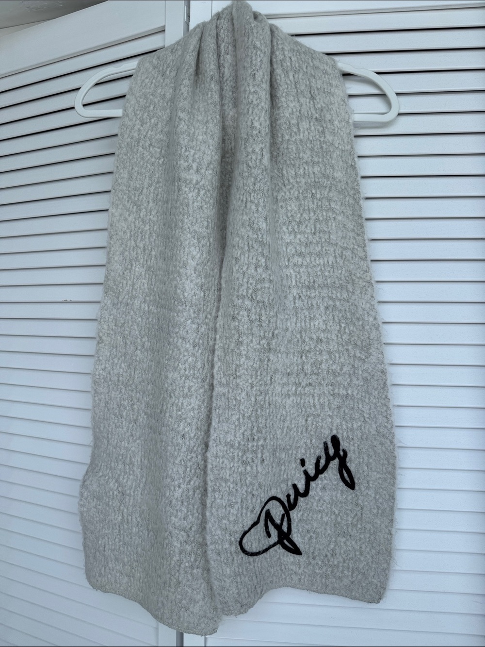 Juicy Couture Gray Knit Scarf with Black Script Logo